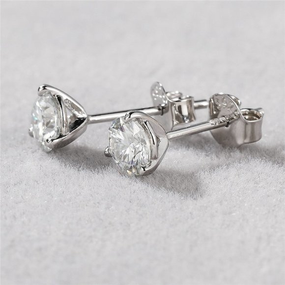 Certified 1ct. t.w. Moissanite Diamond Round Stud Earrings NEW - Picture 3 of 12